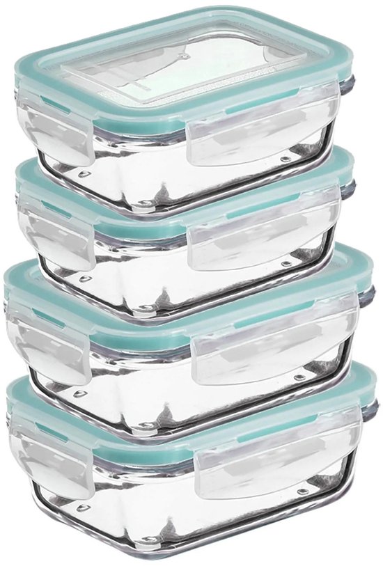5Five Boîtes de conservation avec couvercle - verre - hermétique - avec clips - 4x pièces - 1730 - 1180 ml - conservation des aliments