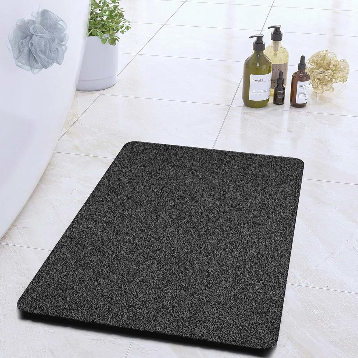 Antislip Douchemat met Afvoer - Zachte PVC Luffa - Sneldrogende Badmat 40 x 80 cm - Zwart