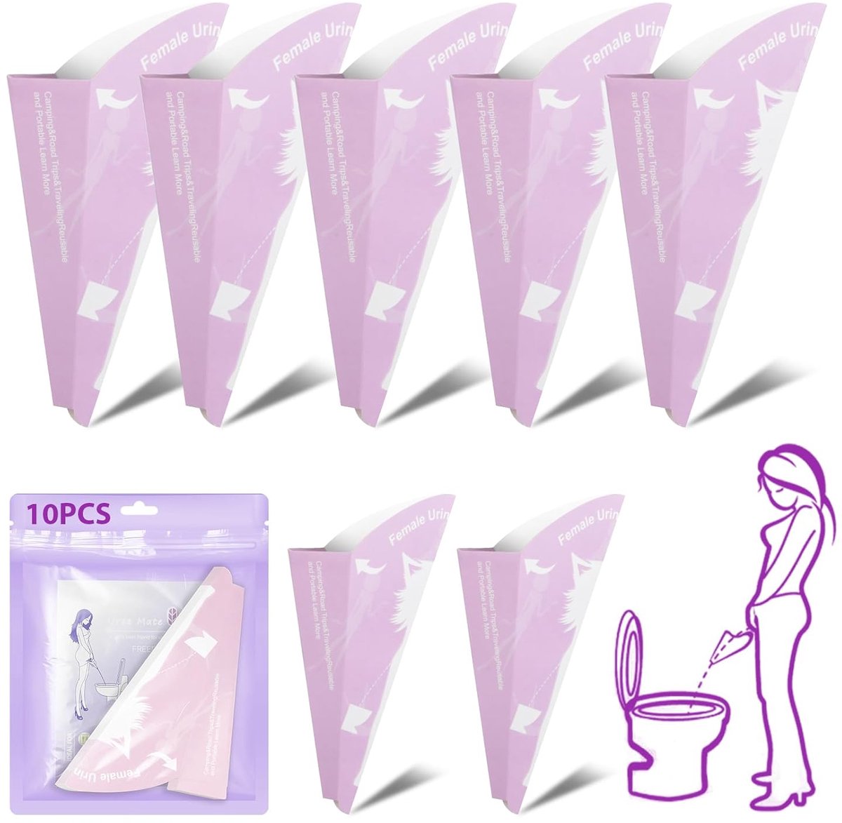 Urinal Voor Vrouwen - 10 Stuks Wegwerp Urinalen - Draagbare Staande Urinal - Waterdichte Papieren Plas-Funnel Voor Zwangere Vrouwen - Gewond - Kamperen En Buitenactiviteiten