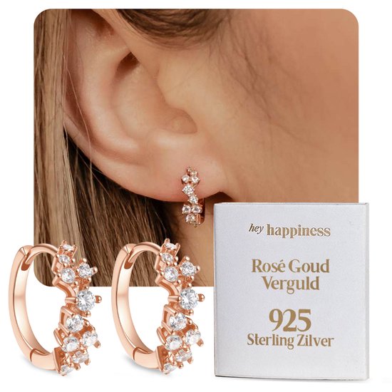 Boucles d'oreilles Hey Happiness Star Cluster Huggie en Argent 925 plaqué or rose 18 carats – 12,85 mm – Fermoir à clic – Or rose