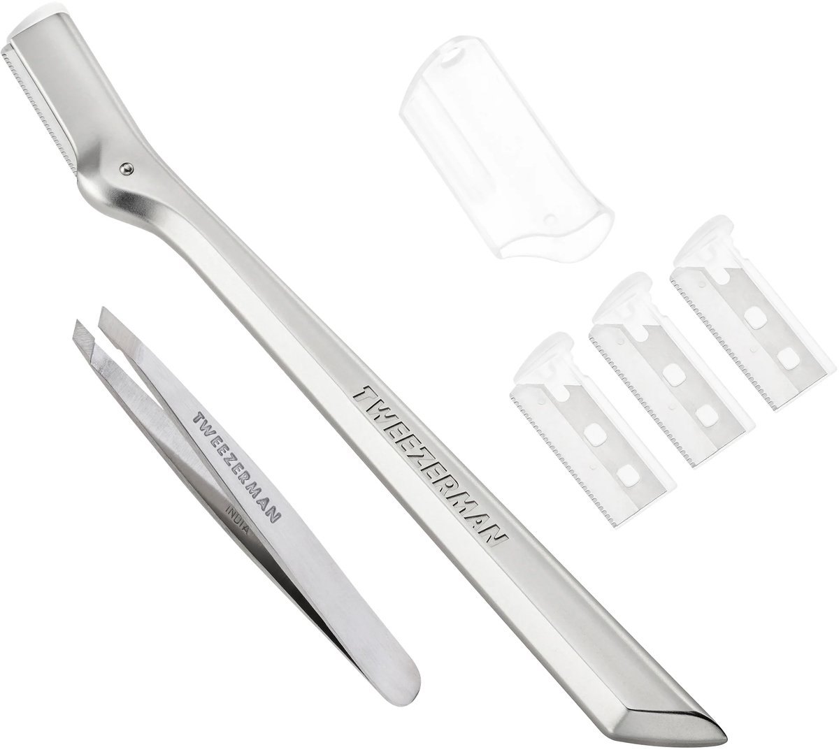 Tweezerman Brow Razor & Mini Tweezer Set – Roestvrijstalen Wenkbrauwmesje & Mini Pincet – Precisie Verwijderen Van Haartjes & Dons – Voor Strakke Wenkbrauwvorm – Compact & Reis-Vriendelijk – Geschikt Voor Gezichtsontharing & Touch-ups - Must-Have Set