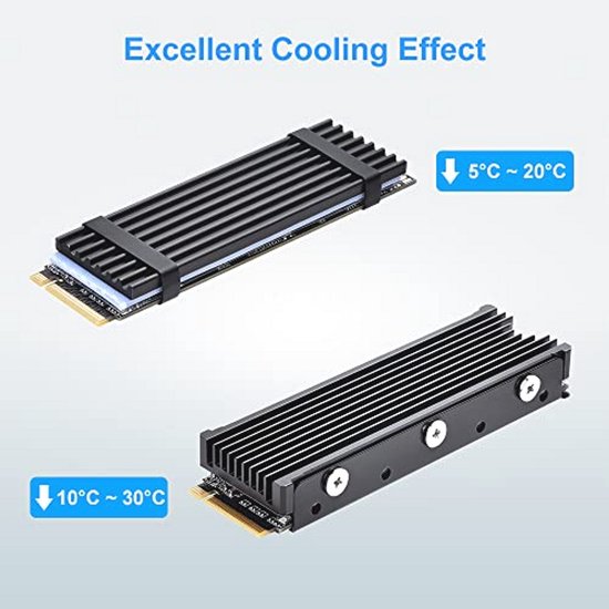 VOANZO M.2 SSD Koeler – Aluminium Heatsink Met Siliconen Thermische Pad, Geschikt Voor M.2 2280 SSD, Eenvoudig Te Installeren