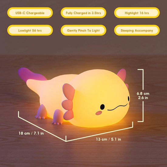 Nachtlampje Axolotl voor Kinderen - Siliconen LED Bedlampje van Merkloos — afbeelding 3