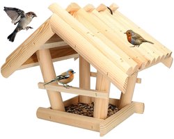 Top 10 beste vogelvoer voor tuinvogels 2026: KOTARBAU Hangend Houten Vogelvoederhuisje