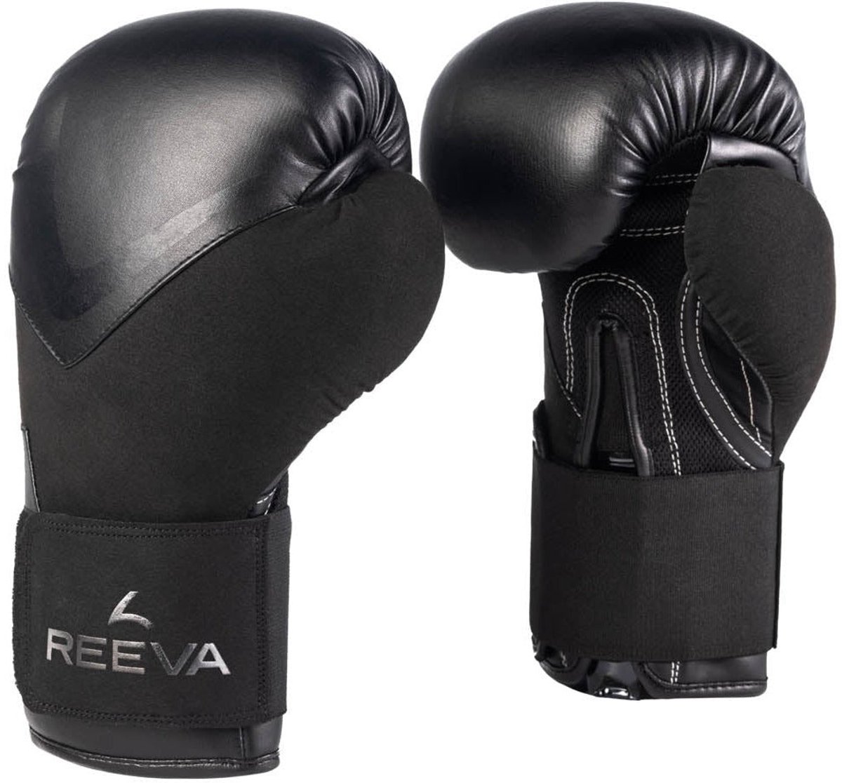 Reeva Bokshandschoenen 12 oz - (Microfiber) Leer - Zwart - Unisex - Dames & Heren - Geschikt voor Kickboksen, Bokszaktraining & Boksen - Stevige Pasvorm - Boxing Gloves