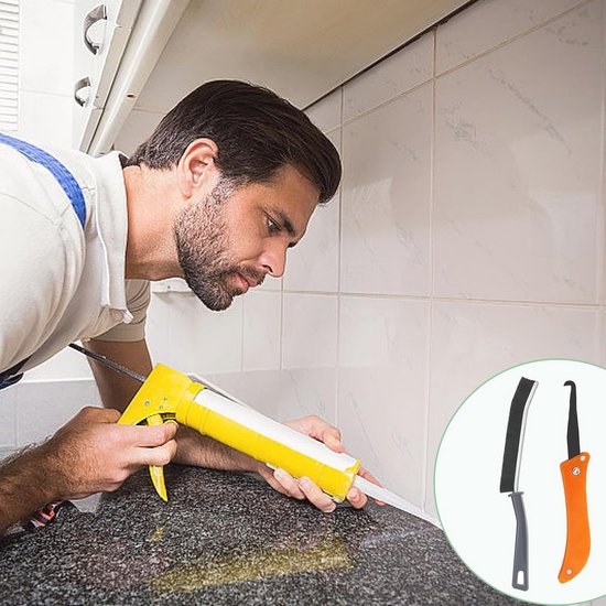 Tegelvoegenverwijderaar, 9 stuks, voegenreiniger, voegenverwijderaar, gereedschap, tegelvoegen, verwijdergereedschap, groef reinigingsgereedschap met 5 reservemesjes, 1 borstel voor muur, badkamer, — afbeelding 2