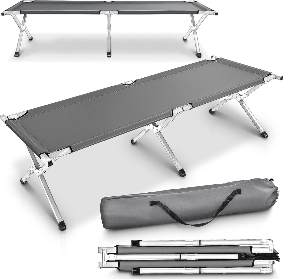 XXL campingbed 190 x 64 cm - metalen veldbed tot 150 kg belastbaar - verkrijgbaar in verschillende kleuren