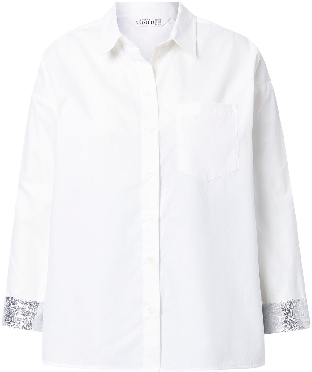 Studio Untold - Dames - Overhemdblouse oversized glanzend gevoerde manchetten - Off-white - Maat 46+