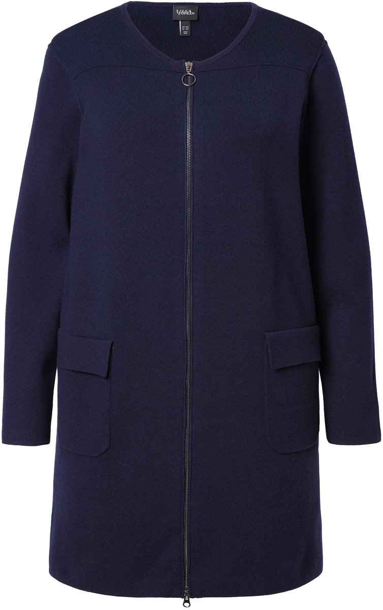 Ulla Popken - Dames - Vest fijn geribbeld ronde hals tweewegrits - Marine - Maat 46+