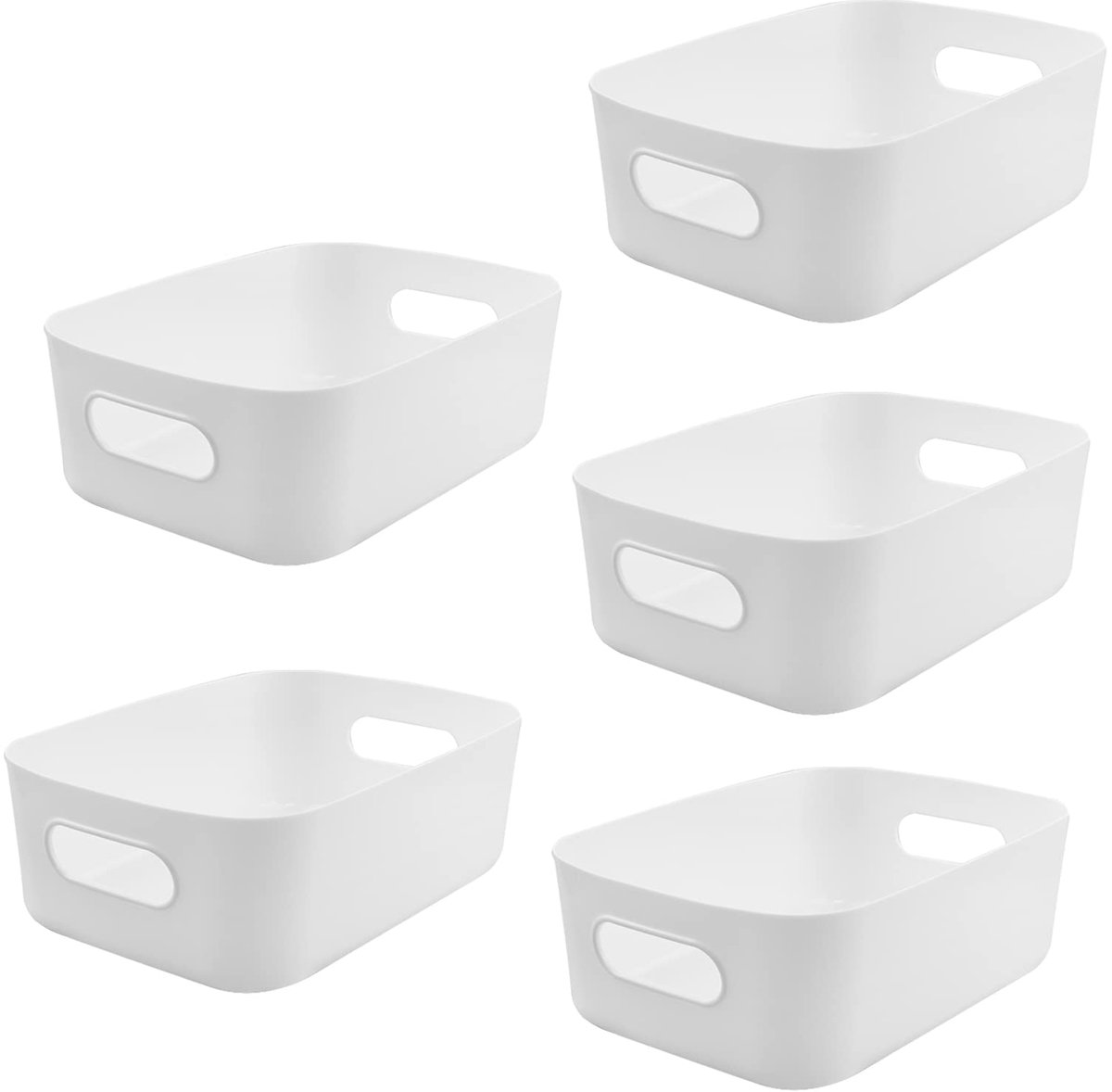 Unyqoos® Set van 5 kleine kunststof opbergmanden met handgrepen voor badkamer en keuken
