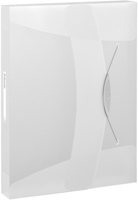Boîte élastique Esselte blanche texturée avec élastique de fermeture.