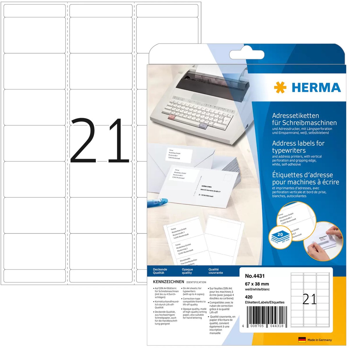 HERMA 4431 adreslabels Wit