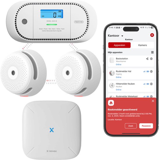 X-Sense Link+ Pro bundel - 2 Slimme rookmelders, 1 Koolmonoxidemelder en Base Station