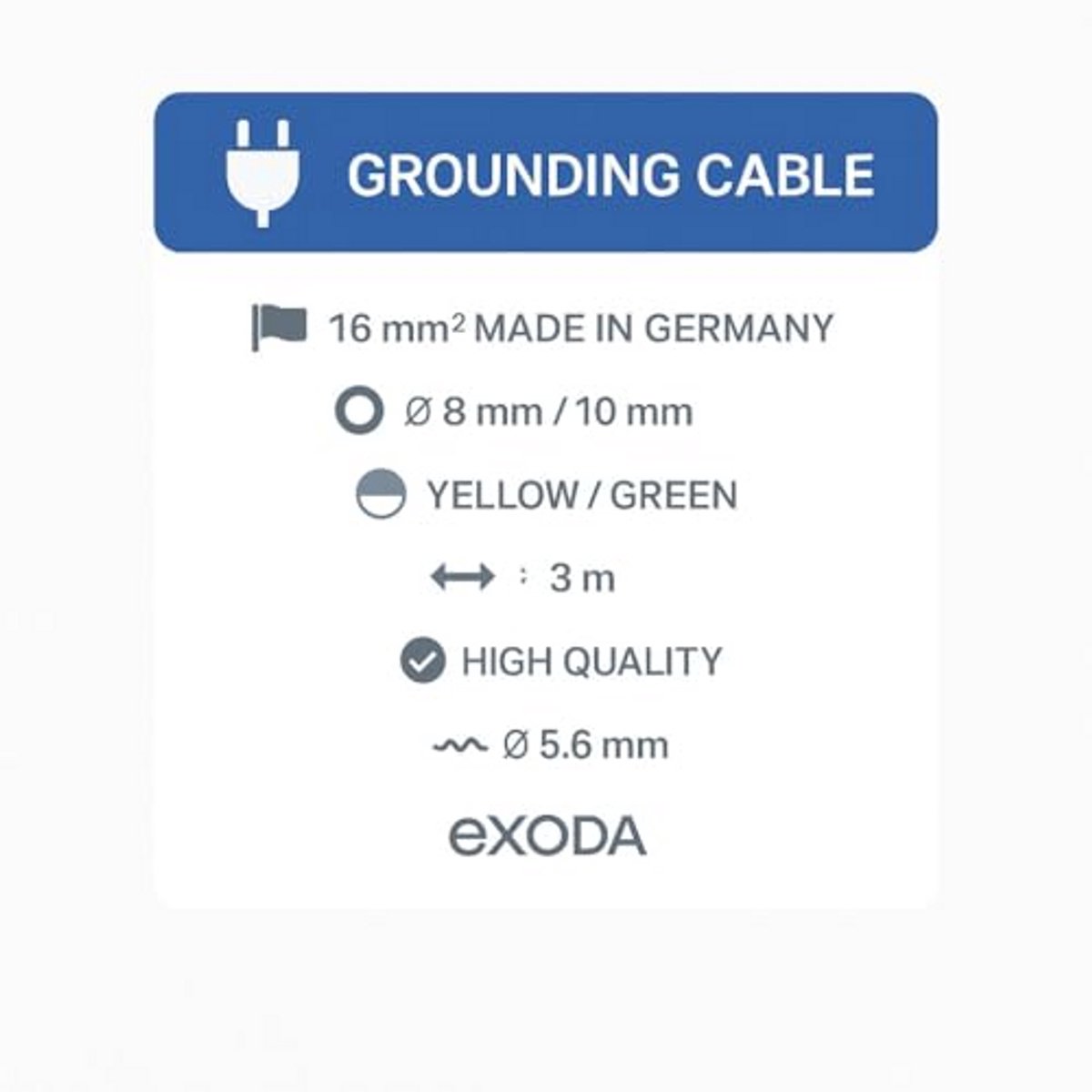 Aardingskabel 3 m 16 mm² groen/geel met kabelschoenen M8 + M10