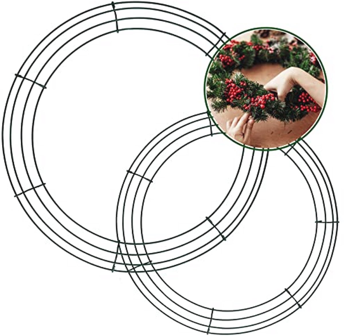 Set van 2 Kerstkransringen - Grote Groene Draadframe voor het Maken van Kerstkransen - 14 Inch en 16 Inch