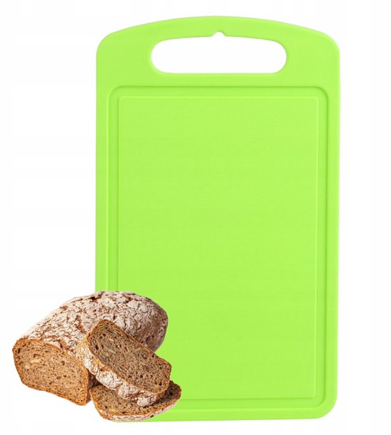 Grande planche à découper de cuisine en plastique vert avec poignée 35 x 25 cm