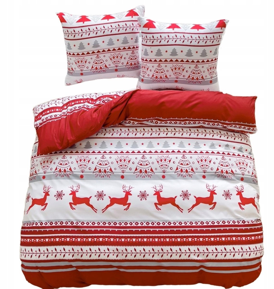 Kerst Dekbedovertrek 200x220cm Katoen Satijn Rood Rendier