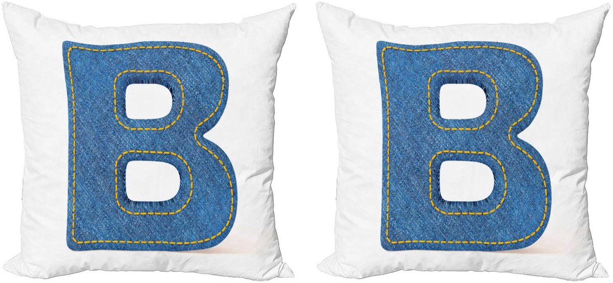 ABAKUHAUS Letter B Kussenhoes – 2x45 cm – Jeans Retro blauw/geel