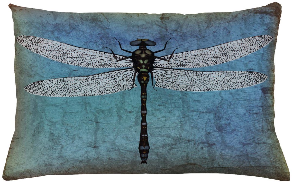 ABAKUHAUS Grunge Kussenhoes – Libellen Turkoois/donkerblauw – 65x40 cm Turquoise