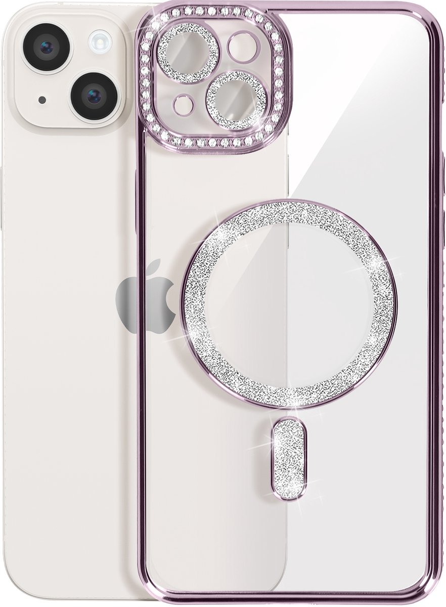 Avizar Diamond hoesje Geschikt voor Apple iPhone 14 Plus MagSafe Omtrek Strass, Paars