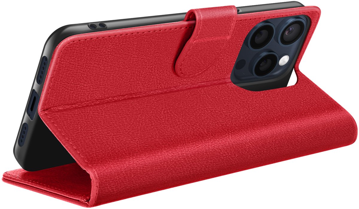 Zanae, Portemonneehoes Geschikt voor Apple iPhone 15 Pro, met standaardfunctie en magnetische sluiting, Rood