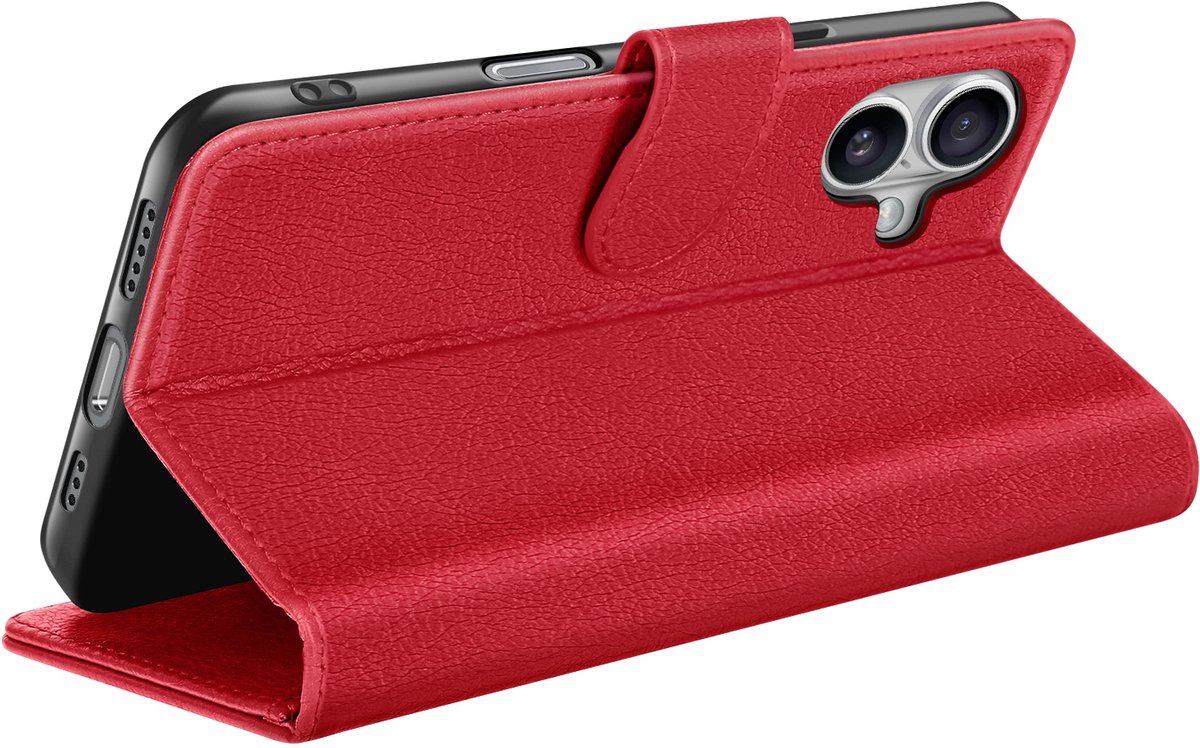 Zanae, Portemonneehoes Geschikt voor Apple iPhone 17 Air, met standaardfunctie en magnetische sluiting, Rood