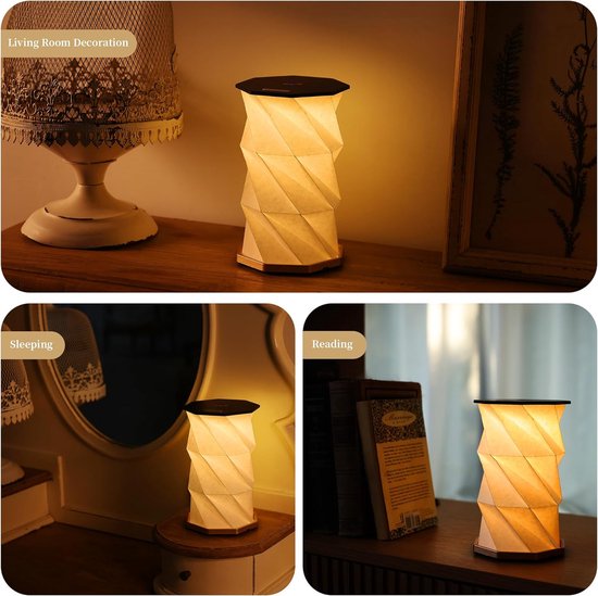Oplaadbare Draagbare Touch Dimmer Lamp - Opvouwbare Papieren Lamp + Warm Licht - Travel Light / Kleine Batterij Tafellamp / Draagbare Verlichting - Ideaal voor Slaapkamer, Woonkamer & Reizen — afbeelding 5