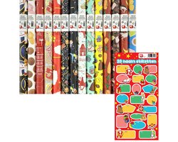 Product afbeelding van Benza assortiment Sinterklaas cadeaupapier inpakpapier - 2 meter x 70 cm - 7 rollen - Incucief 20 naamlabels