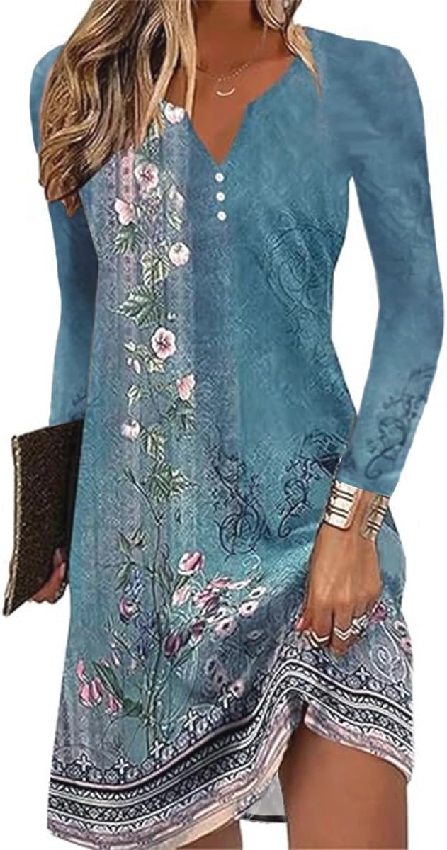 Bohemian Mini-jurk voor Dames met Bloemenprint - Korte Mouwen, Ronde Hals, Vrijetijdsjurk (S-XXL)