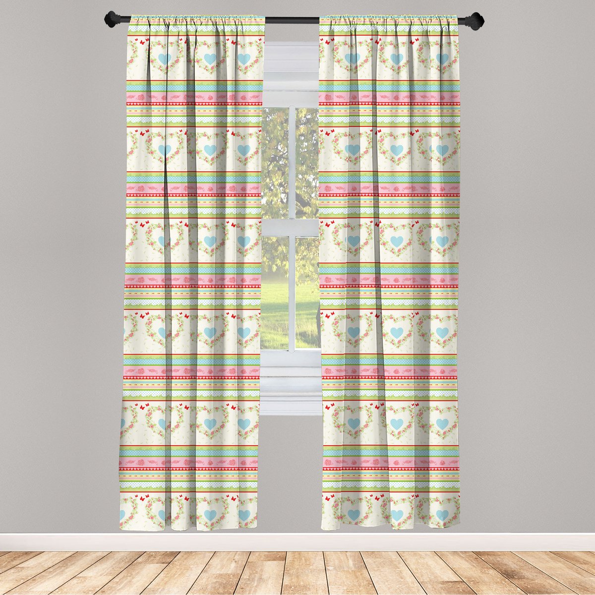 ABAKUHAUS Raamgordijnen – Shabby Chic Country Rose – 2x75x245 cm