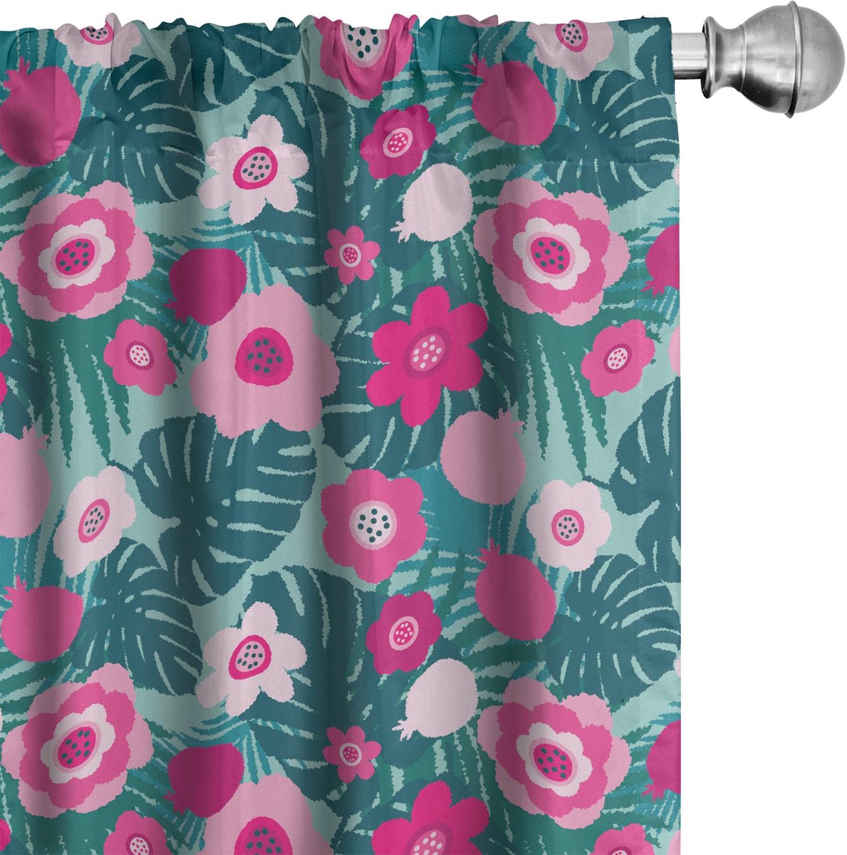 ABAKUHAUS Bloemen gordijnen – Monstera Rosa, 2×75×245 cm – microvezel Pale Petrol Blau Teal