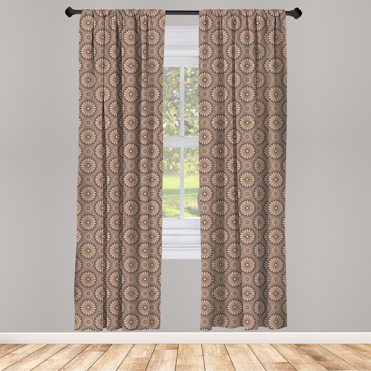 ABAKUHAUS Flora – Raamgordijnen – 2-panelen – 75x225 cm – Warm taupe-perzik