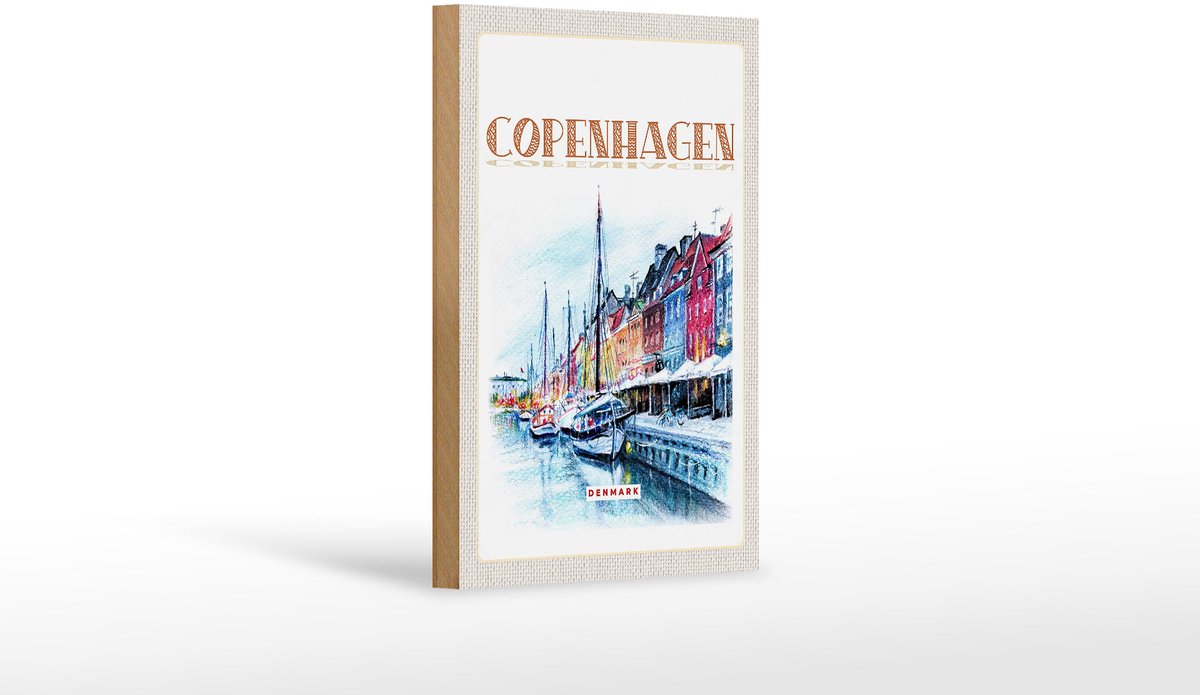 Femer Holzschild Reise 12x18 cm Kunst Copenhagen Denmark Boot Dekoration Multi colour