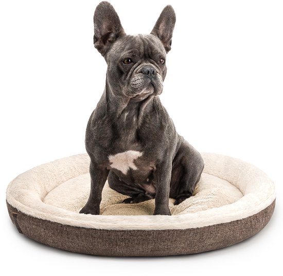 lionto ronde donutvormige hondenmand, Ø 65 cm, huisdierkussen voor honden en katten met wasbare hoes en antislipnoppen, gezellig hondenbed van Oxford linnen en pluche, bruin