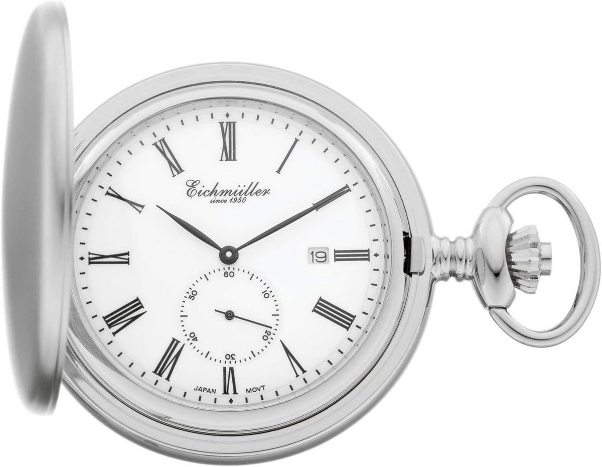 Zilveren Klassiek Quartz Zakhorloge met Datum en Ketting