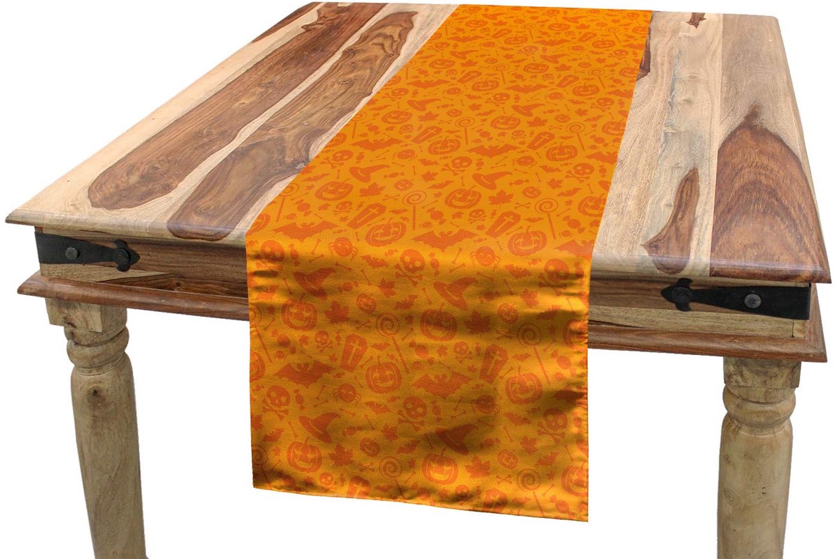 ABAKUHAUS Oranje Tafelloper – Halloween Pompoenschedel – 40×300 cm