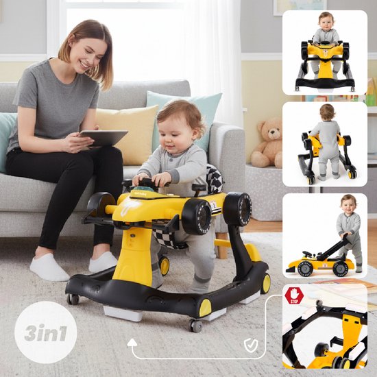 sun baby Loopstoel, baby walker vanaf 6 maanden, verstelbare hoogte, geluiden, lichten, spiegels - Geel — afbeelding 3