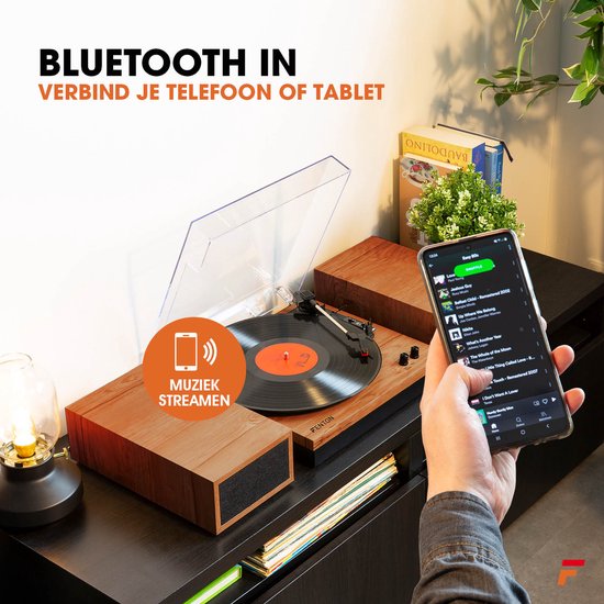 Retro Platenspeler met Bluetooth en Speakers - Fenton RP165 - Incl. Naald - Bruin Hout — afbeelding 3
