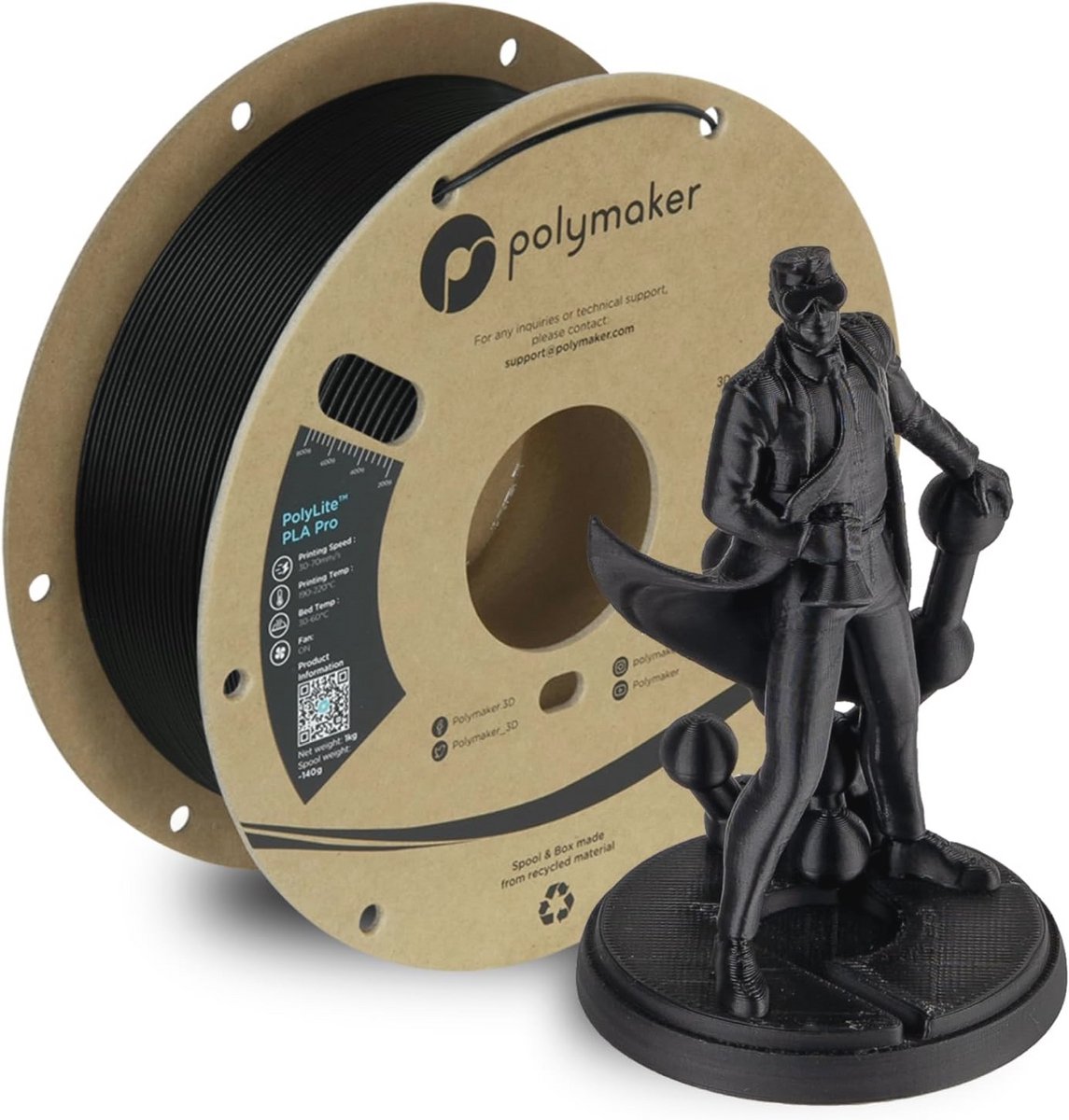 PLA PRO Filament zwart - 1,75 mm - 1 kg