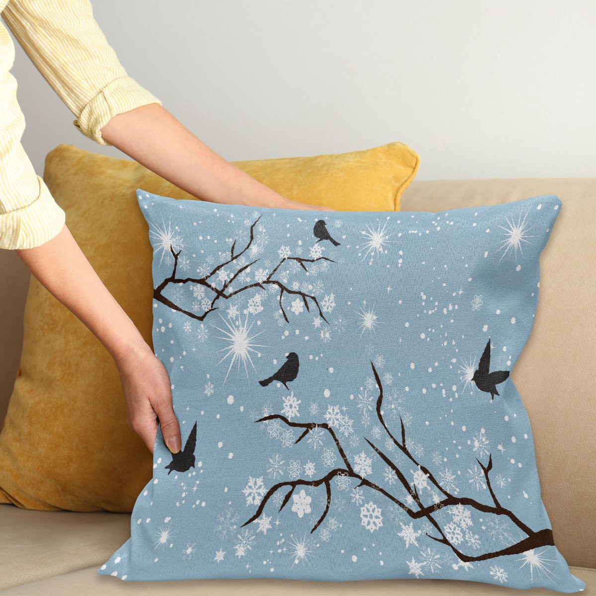 ABAKUHAUS kussenhoes 40x40 cm – sneeuwbedekte bomen, dubbelzijdig bedrukt donkergrijs
