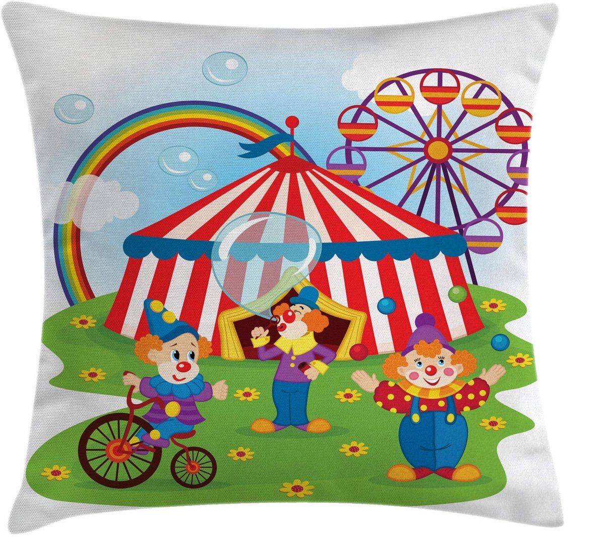 ABAKUHAUS Kussenhoes – Jaargang Circus Clowns – Beide zijden gedrukt – 40x40 cm – Multicolor Mehrfarbig