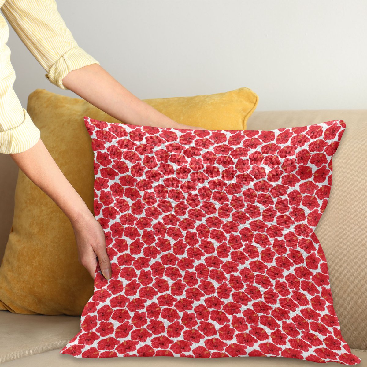 ABAKUHAUS Aloha Kussenhoes – Decoratieve Kussenhoes 50x50 cm – Tropische Flora, Dubbelzijdig bedrukt donker koraal bruin
