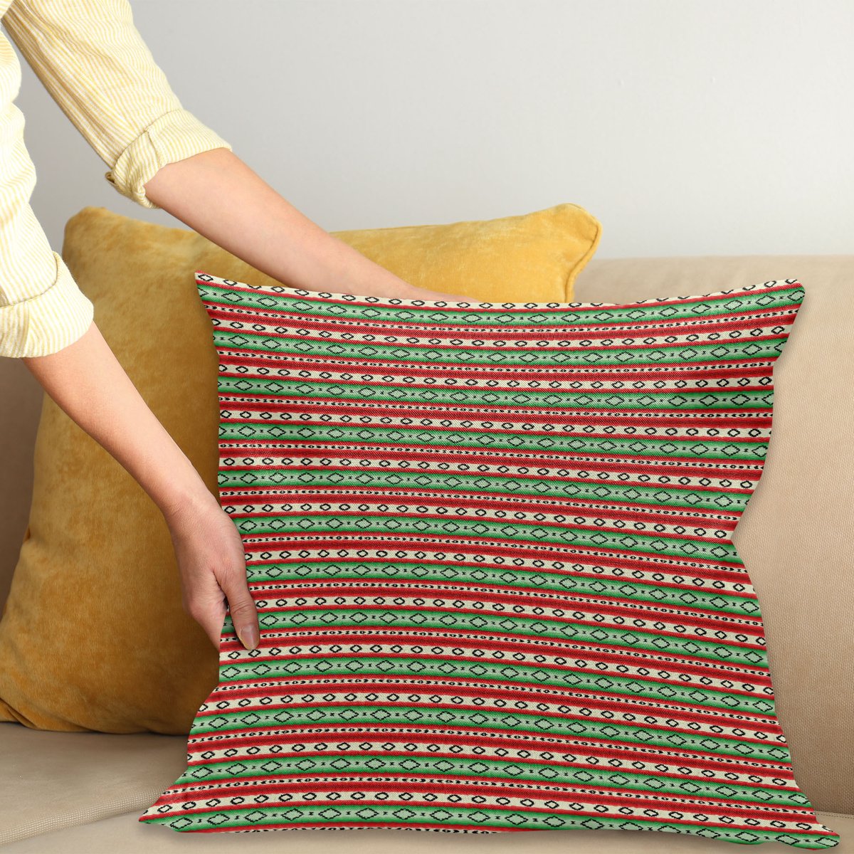 ABAKUHAUS Fiesta Kussenhoes – 50x50 cm – Dubbelzijdig bedrukt, vlekbestendig Groen
