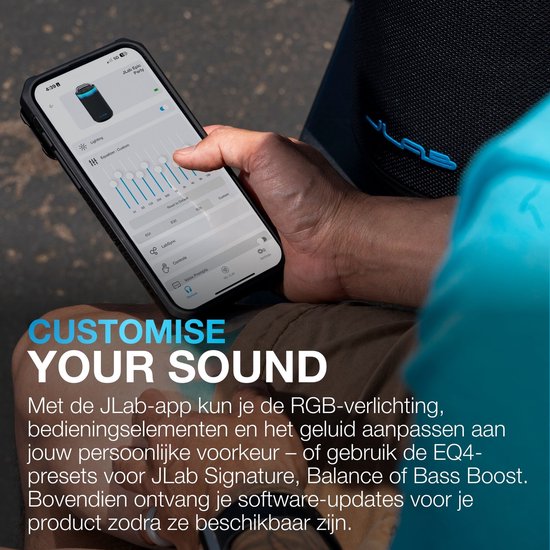JLab Epic Draadloze Bluetooth Speaker - Muziekbox - 16 uur Batterijduur - 100 Watt - IPX6 Waterproof - Multipairing - Partyspeaker met Bass Boost - App Equalizer - Zwart