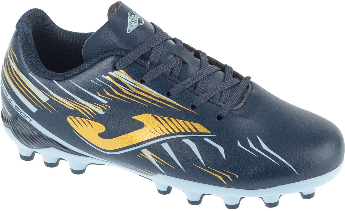 Marineblauwe Joma Propulsion Jr 25 PRJW AG voetbalschoenen voor jongens, maat 33, met synthetisch leren bovenwerk en gele ...
