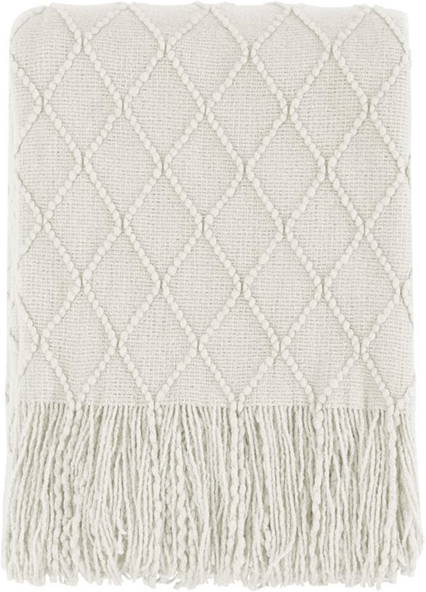 Zachte gebreide decoratieve deken in beige - 127 x 152 cm