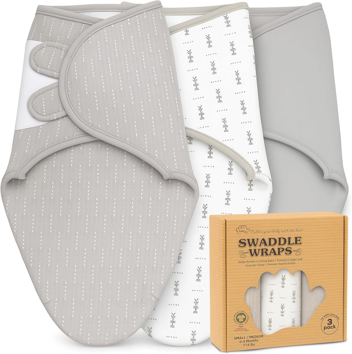 Verstelbare Baby Swaddle Deken - 3 Stuks voor Pasgeborenen 0-3 Maanden - Aqua/Grijs