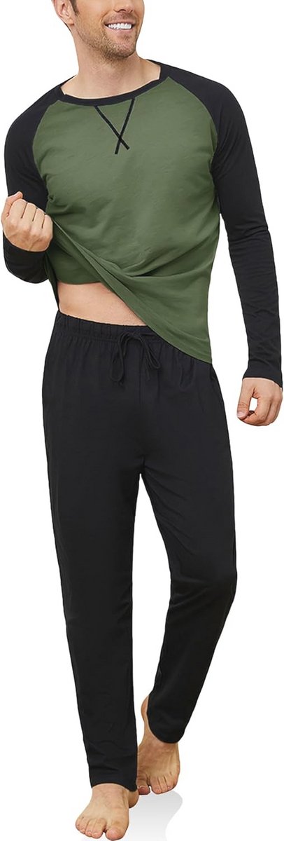 Heren Winter Katoenen Pyjama Set met Lange Mouwen en Broek - Comfortabel en Warm