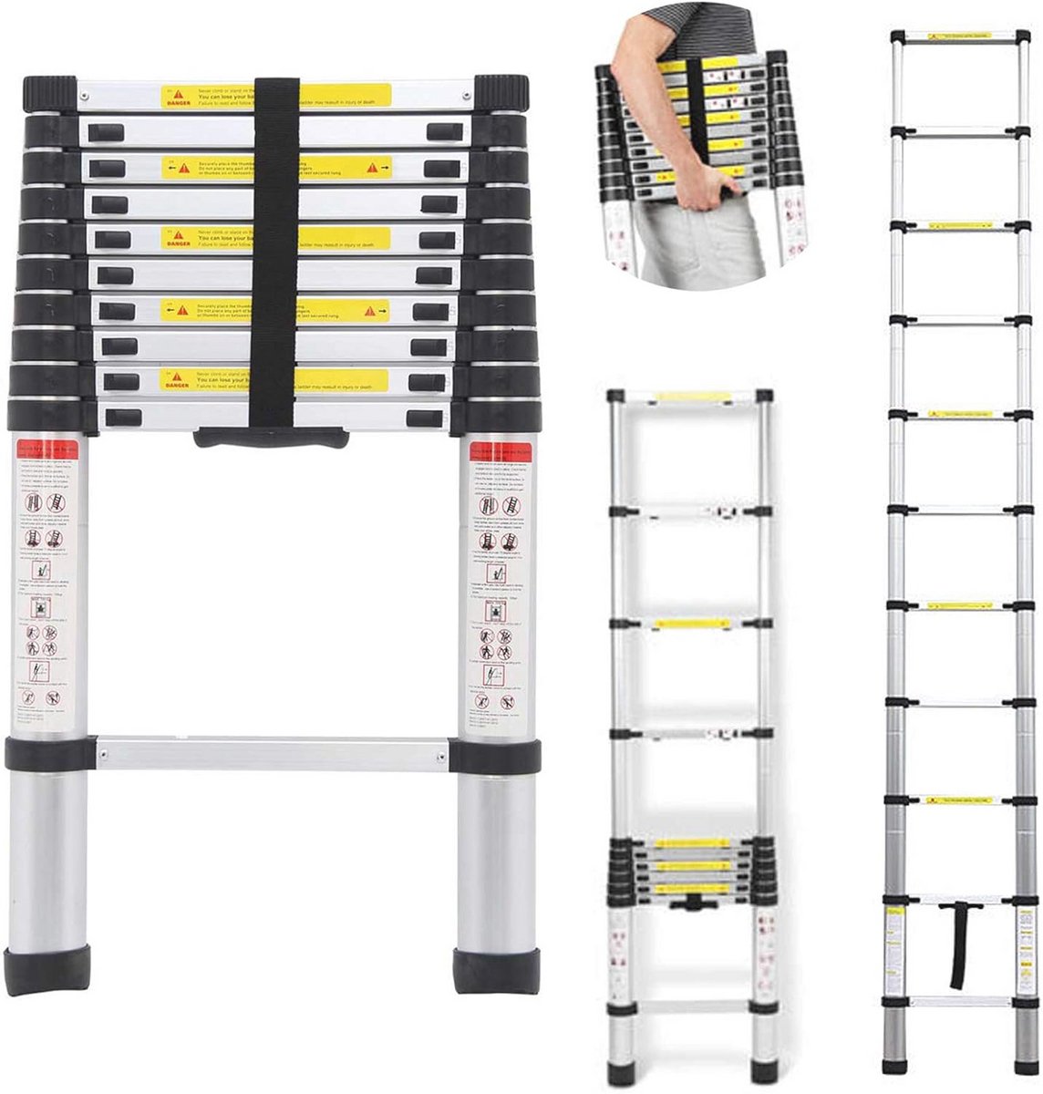 Telescopische Aluminium Ladder 10,5 Voet - Opvouwbaar en Lichtgewicht voor Binnen en Buiten