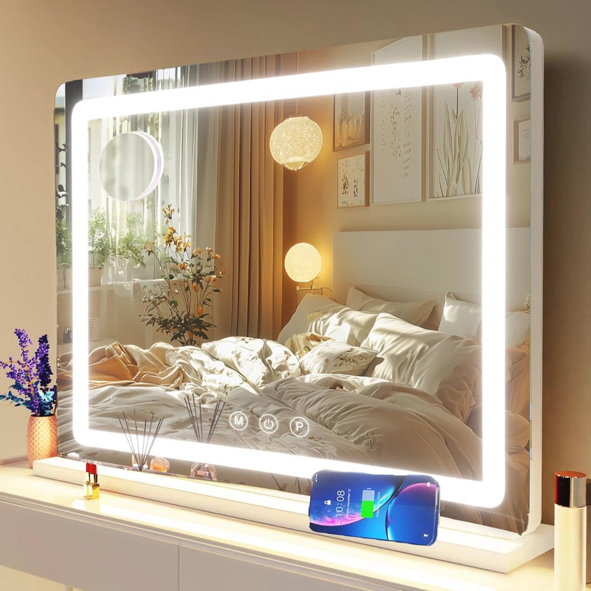 Grote LED Make-upspiegel met Dimbare Verlichting en Aanraakbediening